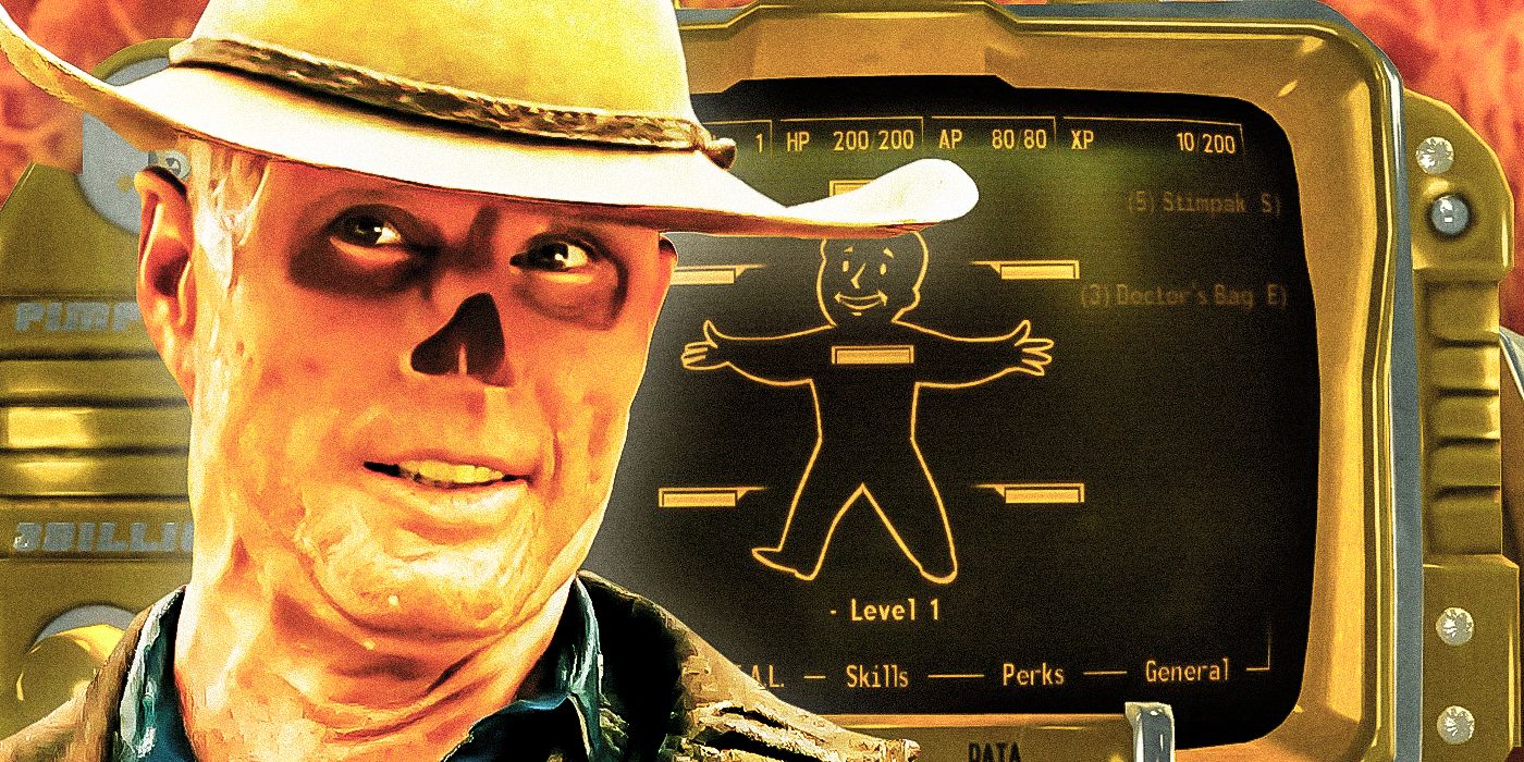 A custom image of Walton Goggins as The Ghoul from Fallout and a Pip Boy.